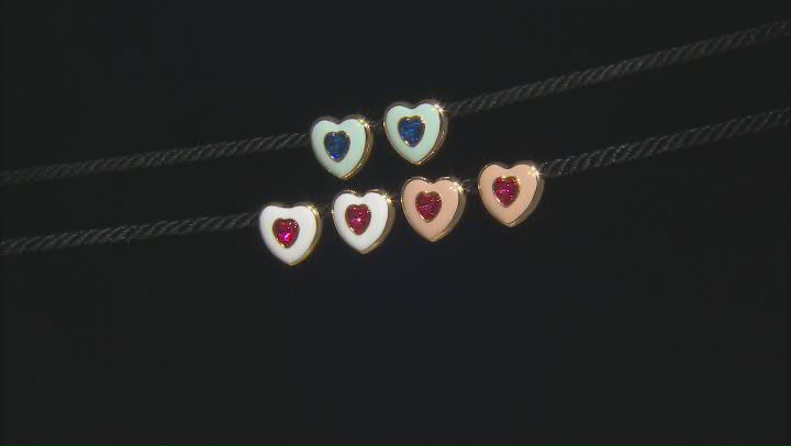 Multi-Color Crystal & Enamel Gold Tone Heart Earring Set of 3 Video Thumbnail