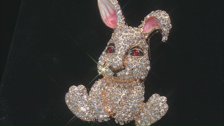 Red & White Crystal Gold Tone Bunny Brooch Video Thumbnail