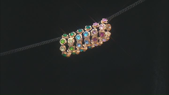 Multi-Color Crystal Gold Tone Floral Set of 3 Hoop Earrings Video Thumbnail