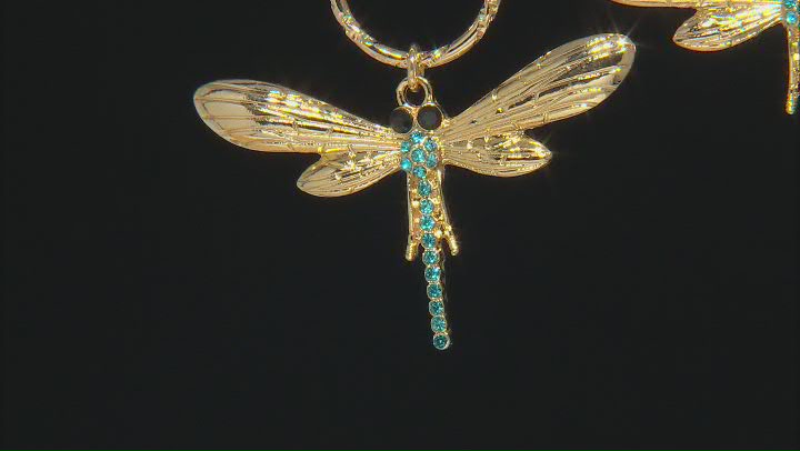 Multi-Color Crystal Gold Tone Set of 3 Dragonfly Earrings Video Thumbnail