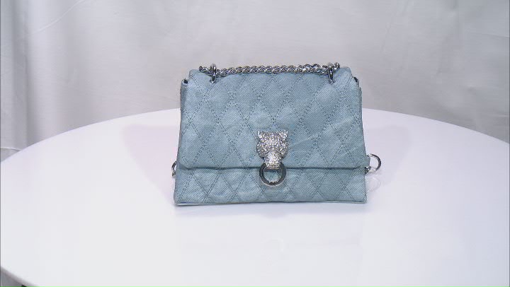 White Crystal Panther Blue Fabric Silver Tone Clutch Video Thumbnail