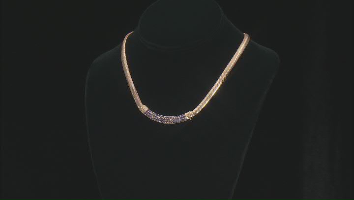 Tanzanite Color Glass Gold Tone Bar Necklace Video Thumbnail