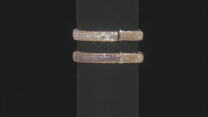 Tanzanite Color Glass & White Crystal Gold Tone Set of 2 Stretch Bracelet Video Thumbnail