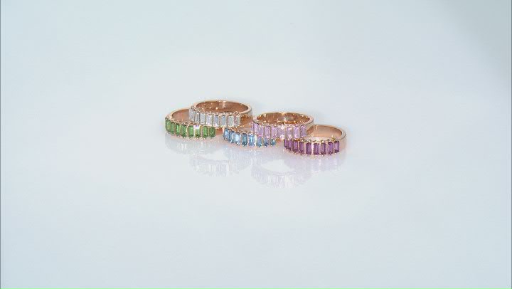 Baguette Multi-Color Crystal Gold Tone Ring Set of 5 Video Thumbnail