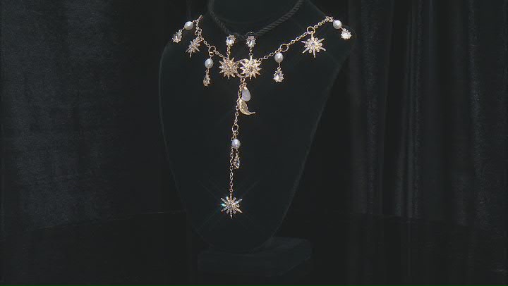 Crystal Gold Tone Celestial Necklace & Earring Set Video Thumbnail