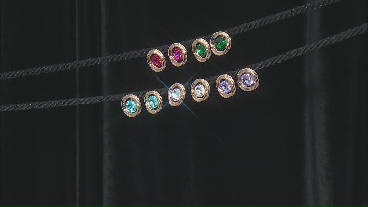 Multi-Color Crystal Gold Tone Set of 5 Stud Earrings Video Thumbnail