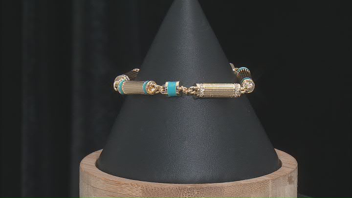 Turquoise Color Enamel & White Crystal Gold Tone Necklace, Bracelet & Earring Set Video Thumbnail