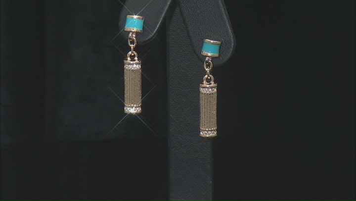 Turquoise Color Enamel & White Crystal Gold Tone Necklace, Bracelet & Earring Set Video Thumbnail