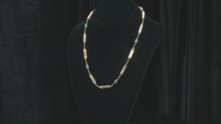 Turquoise Color Enamel & White Crystal Gold Tone Necklace, Bracelet & Earring Set Video Thumbnail