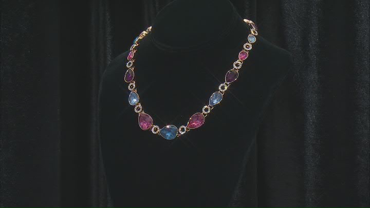 Multi-Color Crystal Gold Tone Necklace & Bracelet Set Video Thumbnail
