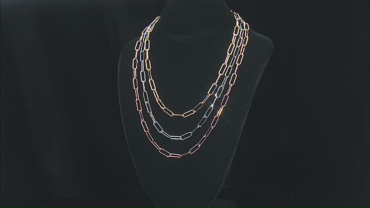 White Crystal Accent Tri-Color Tone Paperclip Necklace & Bracelet Set Video Thumbnail