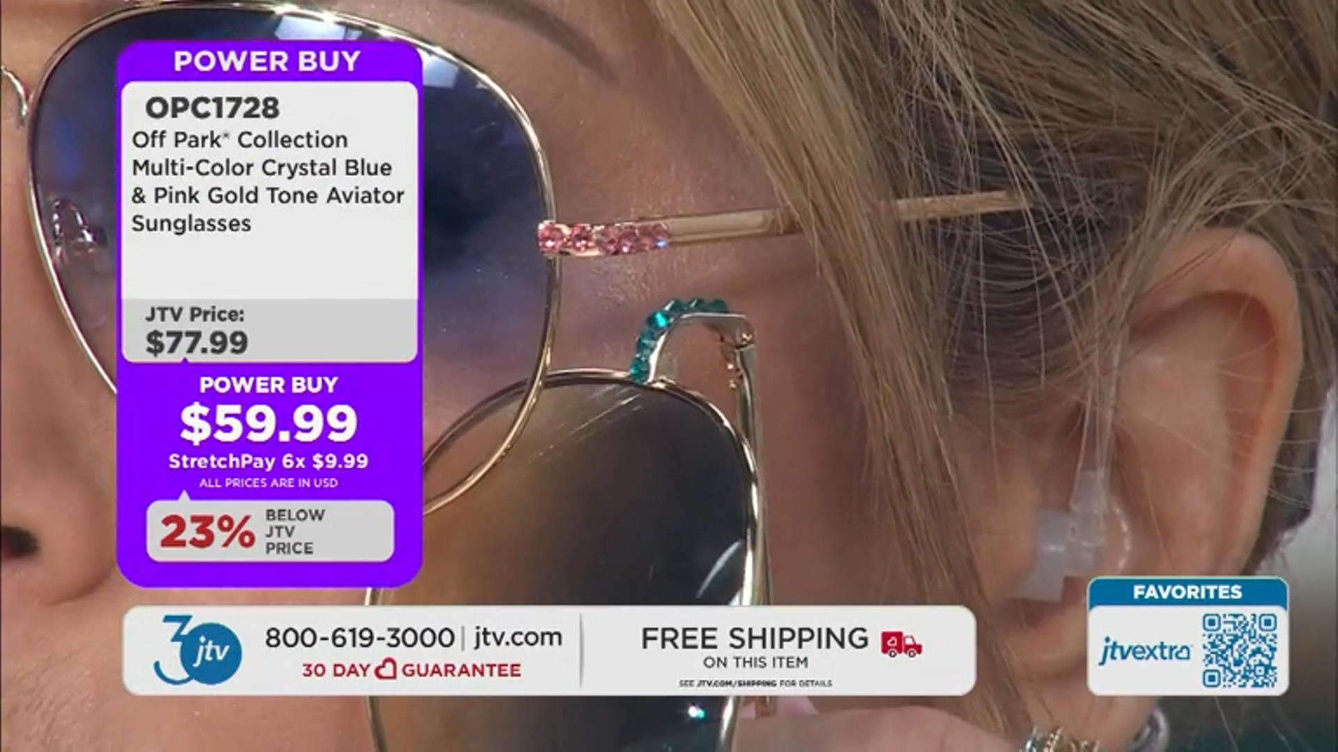 Multi-Color Crystal Blue & Pink Gold Tone Aviator Sunglasses Video Thumbnail