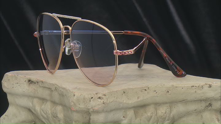 Multi-Color Crystal Blue & Pink Gold Tone Aviator Sunglasses Video Thumbnail