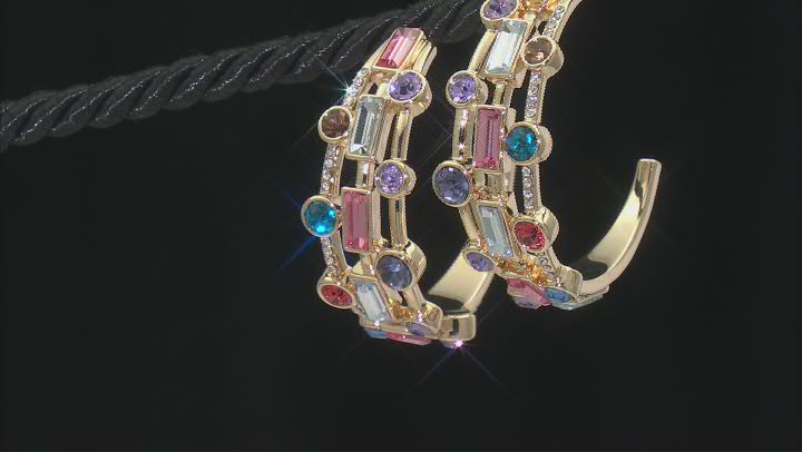 Multi-Color Crystal Gold Tone Hoop Earrings Video Thumbnail