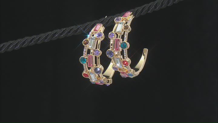 Multi-Color Crystal Gold Tone Hoop Earrings Video Thumbnail