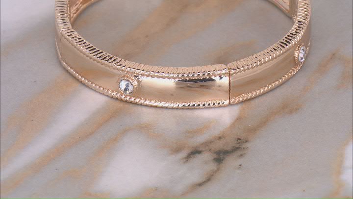 White Crystal Gold Tone Set of 3 Stretch Bracelets Video Thumbnail