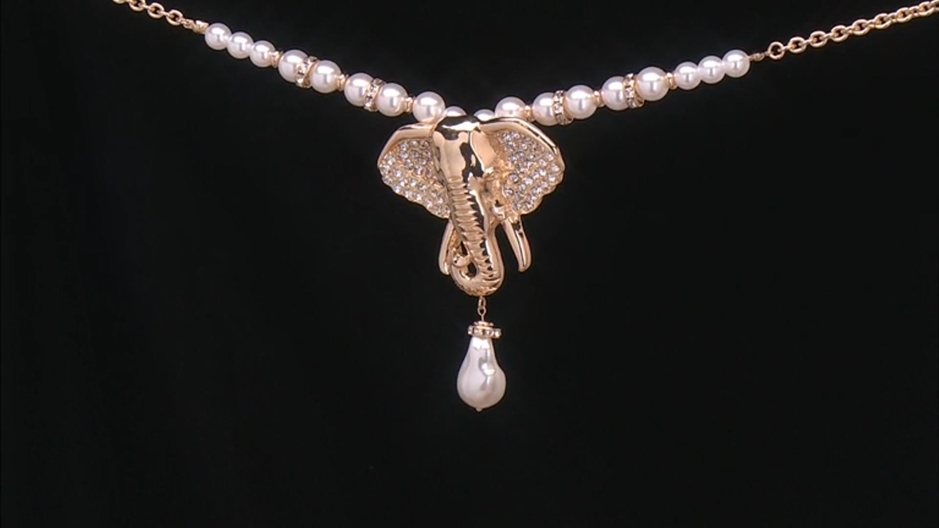 Pearl Simulant & White Crystal Elephant Necklace, Bracelet, & Earring Set Video Thumbnail