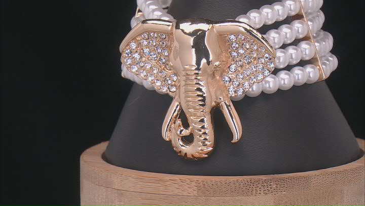 Pearl Simulant & White Crystal Elephant Necklace, Bracelet, & Earring Set Video Thumbnail