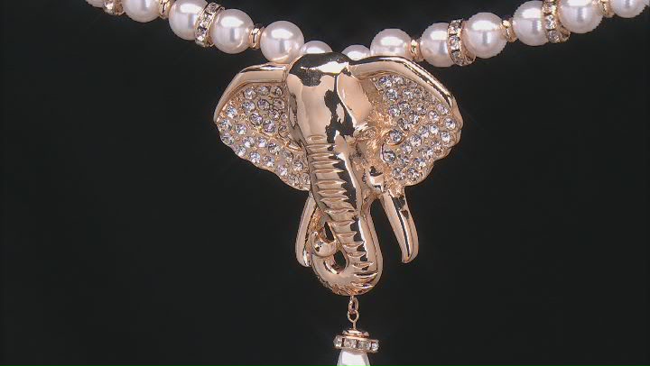 Pearl Simulant & White Crystal Elephant Necklace, Bracelet, & Earring Set Video Thumbnail