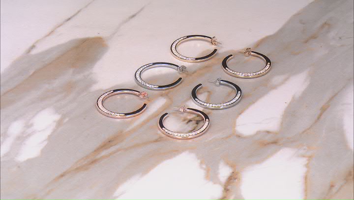 White Crystal Tri-Tone Set of 3 Hoop Earrings Video Thumbnail