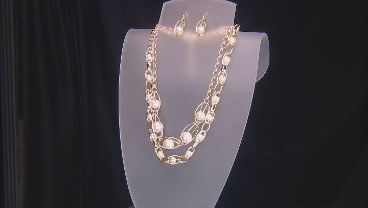 Pearl Simulant Gold Tone 2 Necklace and Earring Set Video Thumbnail