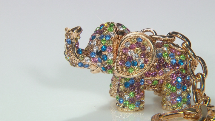 Multi color Crystal Gold Tone Elephant Key Chain Video Thumbnail
