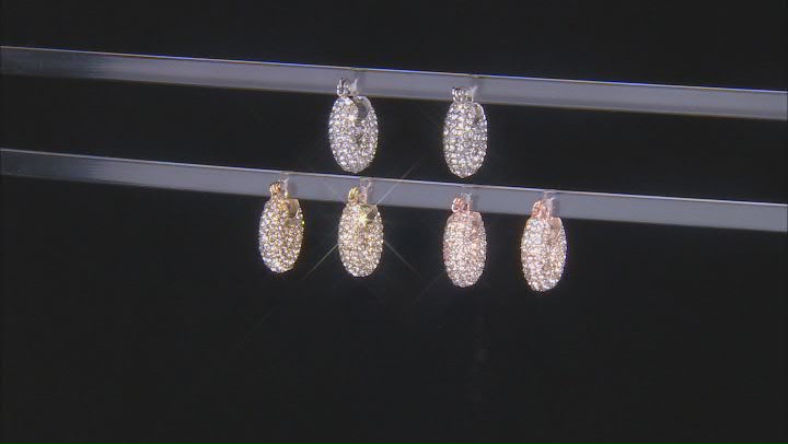 White Crystal Tri-Tone Set of 3 Huggie Earrings Video Thumbnail