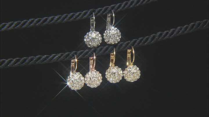 White Crystal Gold Tone, Silver Tone, And Rose Tone Dangle Earring Set Of 3 Video Thumbnail
