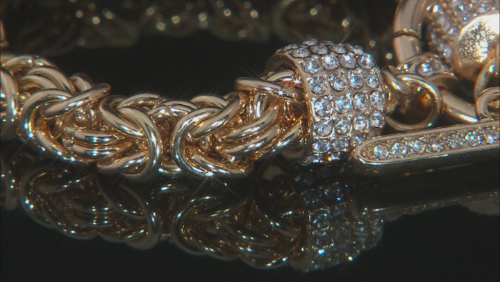 White Crystal Gold Tone Byzantine Link Bracelet Video Thumbnail