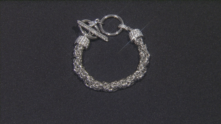 White Crystal Silver Tone Byzantine Link Bracelet Video Thumbnail