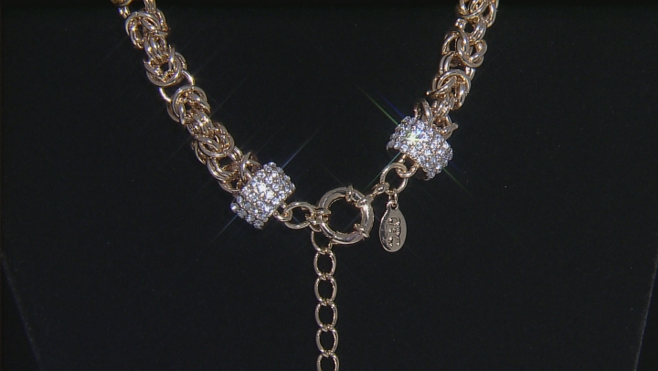 White Crystal Gold Tone Byzantine Link Necklace Video Thumbnail