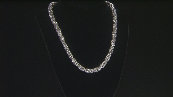 White Crystal Silver Tone Byzantine Link Necklace Video Thumbnail