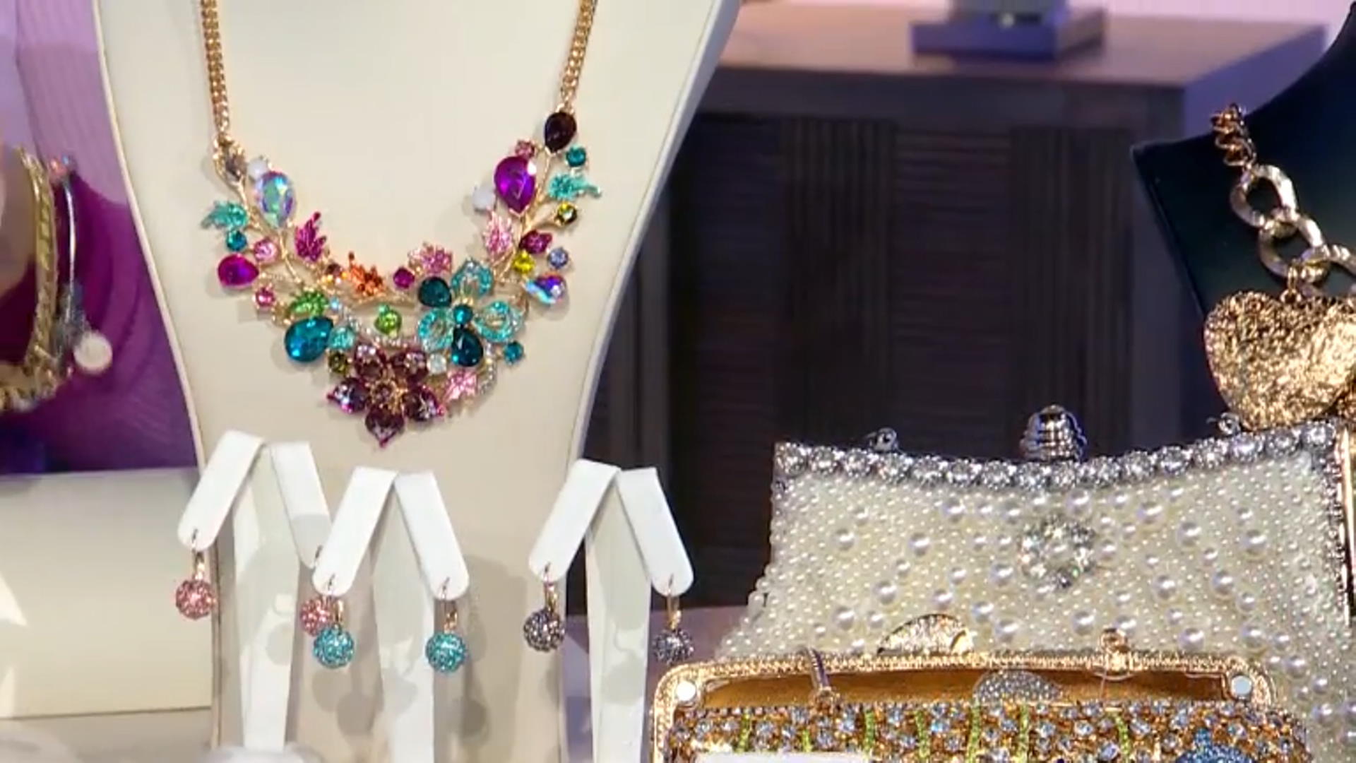 Multicolor Crystal Gold Tone Floral Statement Necklace Video Thumbnail