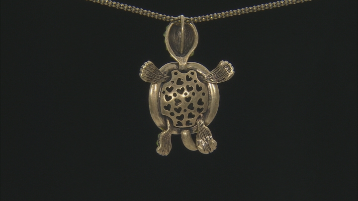 Multicolor Crystal Antiqued Gold Tone Moving Turtle Pendant With Chain Video Thumbnail