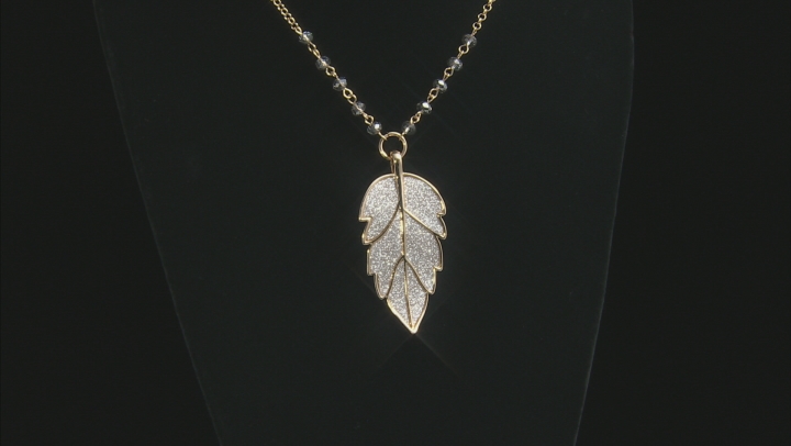 White Crystal Silver Shimmer Gold Tone Glitter Leaf Necklace - OPC390N ...
