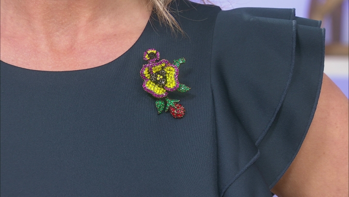 Multicolor Crystal Antiqued Gold Tone Pansy Brooch Video Thumbnail