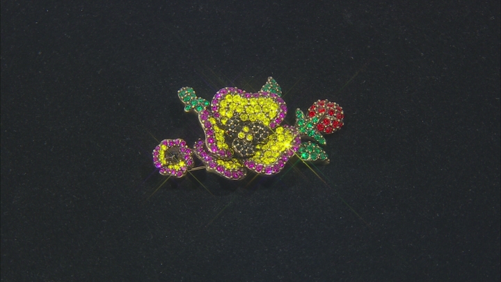 Multicolor Crystal Antiqued Gold Tone Pansy Brooch Video Thumbnail