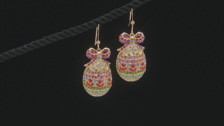 Multicolor Crystal Gold Tone Dangle Easter Egg Earrings - OPC565