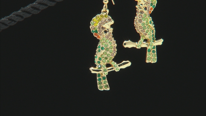 Multicolor Crystal, Shiny Gold Tone Cockatoo Earrings Video Thumbnail