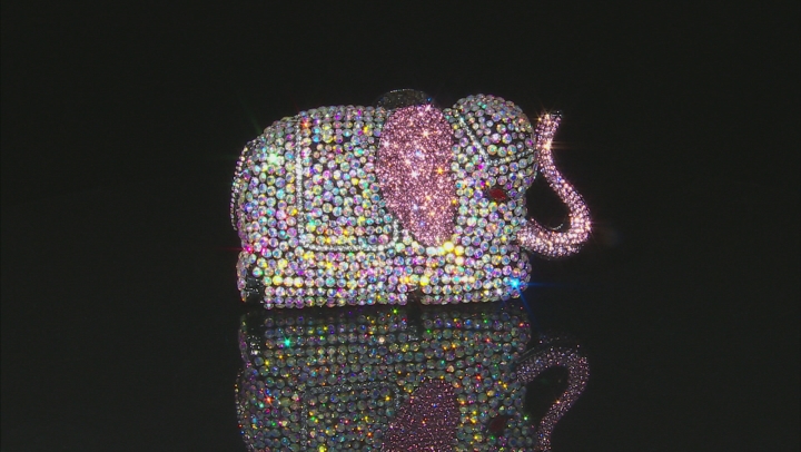 Multicolor Crystal Gunmetal Tone Elephant Clutch