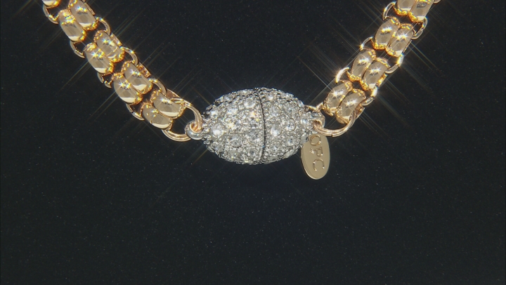 White Crystal Gold Tone Double Rolo Chain Necklace Video Thumbnail