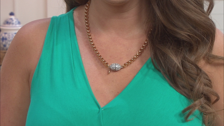 White Crystal Gold Tone Double Rolo Chain Necklace Video Thumbnail