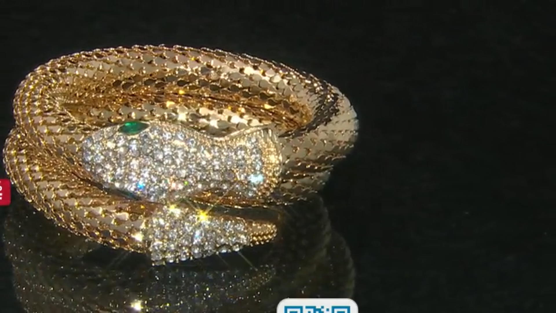 Green and white crystal gold tone mesh snake wrap bracelet Video Thumbnail