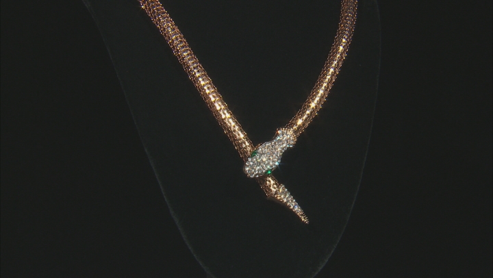 Green And White Crystal Gold Tone Snake Necklace Video Thumbnail