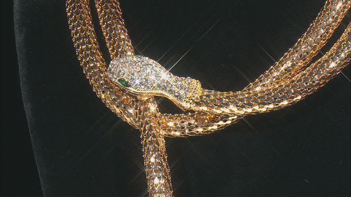 Green And White Crystal Gold Tone Snake Necklace Video Thumbnail