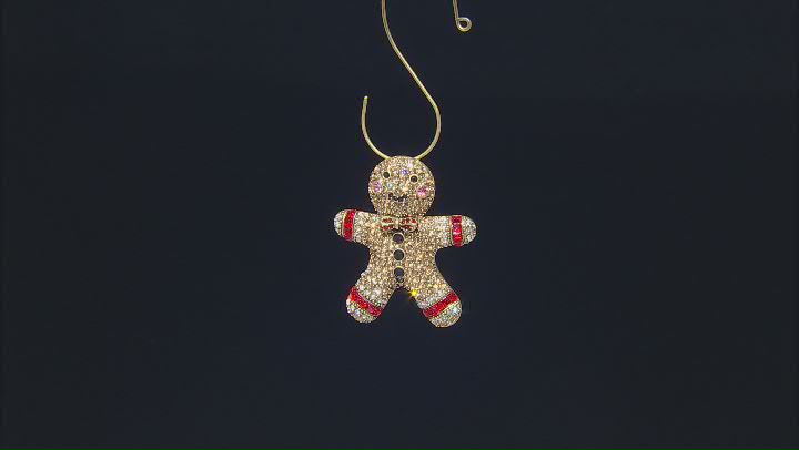 Multi-color Crystal Antique Tone Gingerbread Man Brooch/Ornament Video Thumbnail