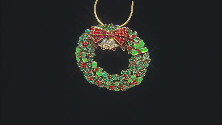 Multi-color Crystal Antique Tone Wreath Brooch/Ornament Video Thumbnail