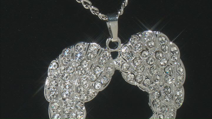 White Crystal Silver Tone Angel Wing Heart Pendant With Chain Video Thumbnail