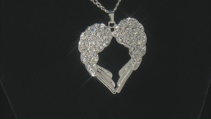 White Crystal Silver Tone Angel Wing Heart Pendant With Chain Video Thumbnail