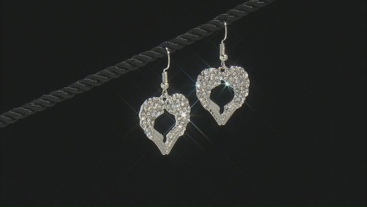 White Crystal Silver Tone Angel Wing Heart Earrings